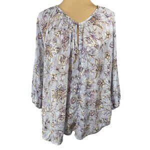 Cupio Tunic Top Blue Purple Size 1X Flowy Lightweight 3/4 Sleeve
